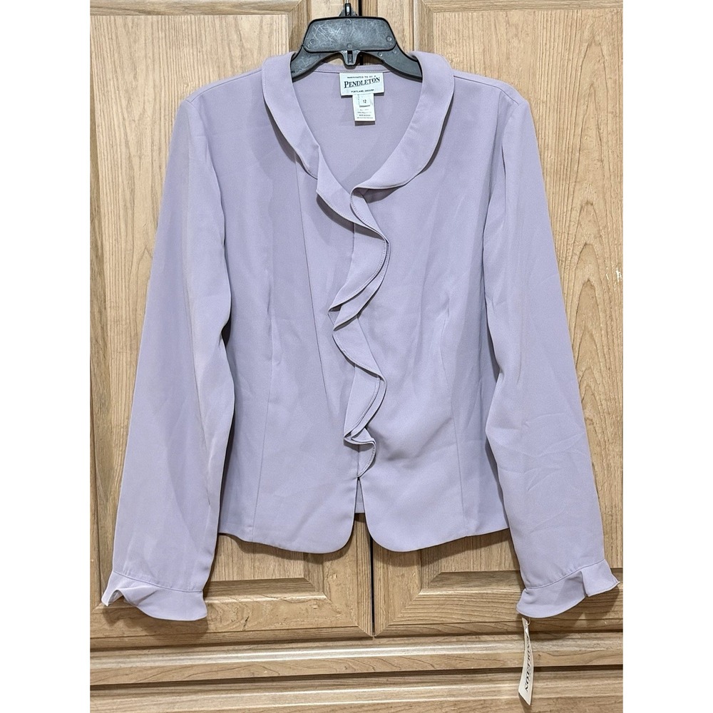 Pendleton Blouse Women Size 12 Lavender Ruffle Front Career Office Workwear NWT